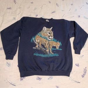 Vintage Mens 2XL Tultex Big Cat Sweatshirt Blue Mountain Lion Animal
